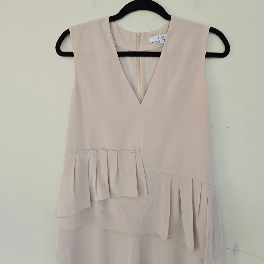 Tibi Silk Ruffle Jumpsuit Culotte Cream Sleeveless Pleated Women's Size 4 - Picture 5 of 8